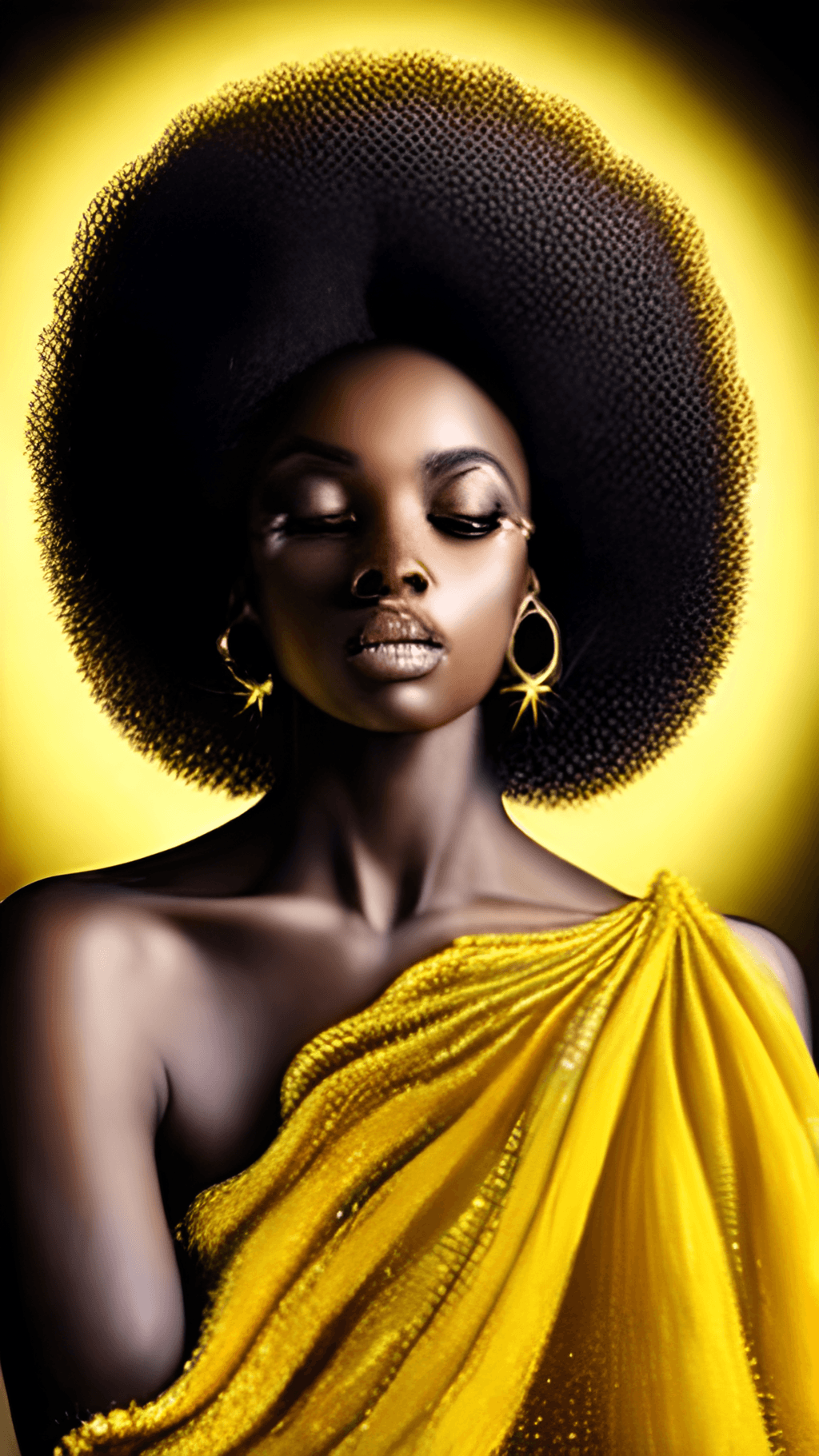 Stunning Melanated Black Goddess in Yellow Flowing Dress · Creative Fabrica